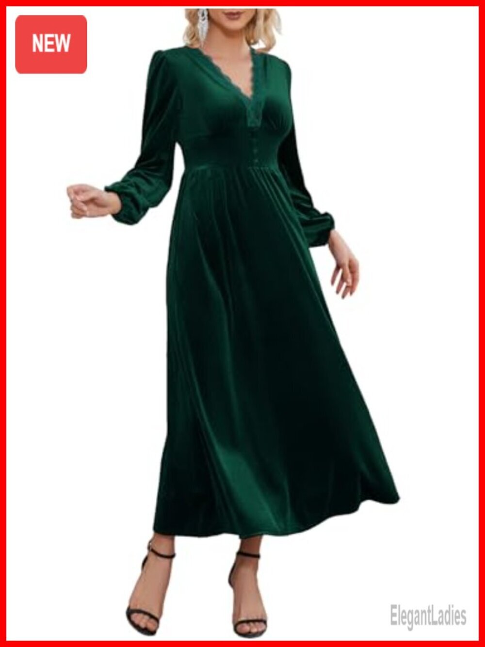 Elegant Velvet Maxi Dress V Neck Lace Trim Smocked Waist Formal Wedding Guest